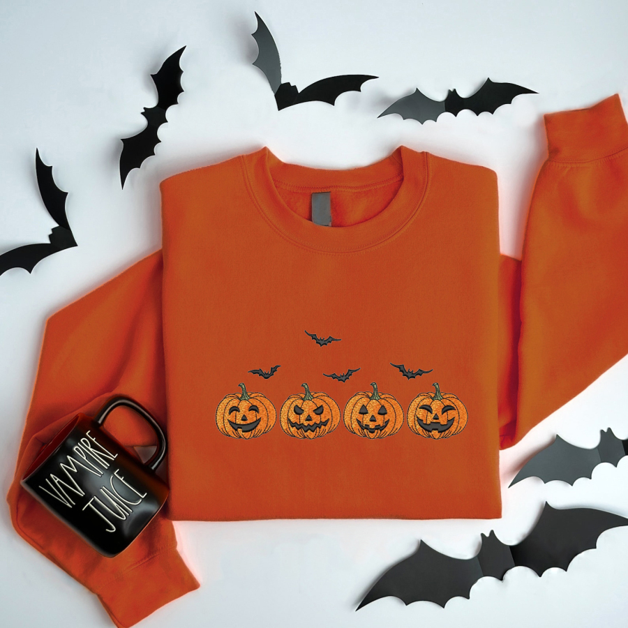 Embroidered Pumpkin Halloween Sweatshirt