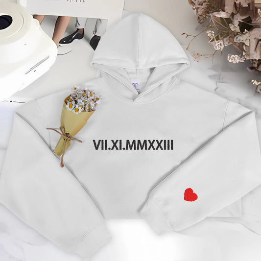 Elegant Roman Numerals: Custom Embroidered Hoodie