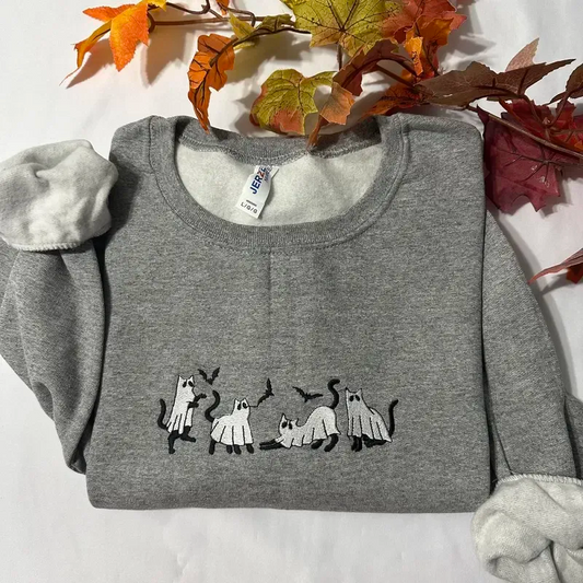 Ghost Cat Embroidered Sweatshirt