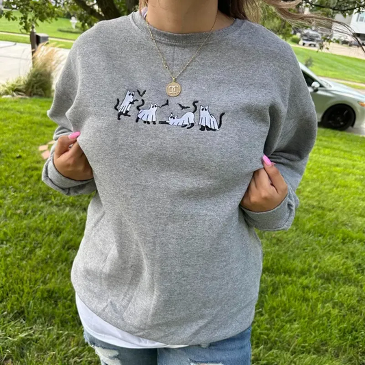 Ghost Cat Embroidered Sweatshirt