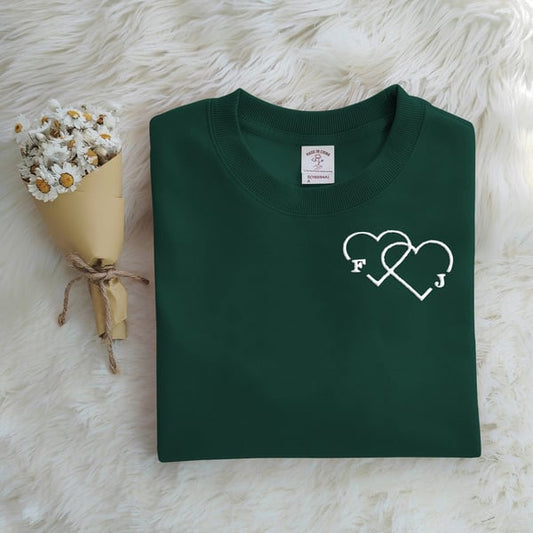 Custom Letter Embroidered Double Heart Sweatshirt
