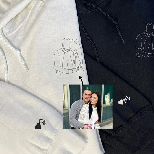 Custom Embroidered Portrait Sweatshirt for Couple, Personalized People Outline, Photo Hoodie, Embroidered Line Art