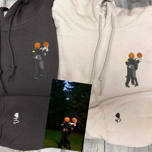 Personalized Picture Full-color Embroidered Hoodie Sweatshirt, Portrait Photo Couple Full-color Sweatshirt, Custom Art Photo Hoodie