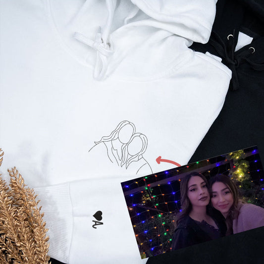 Custom Embroidered Couple Sweatshirts Hoodies, Personalized Portrait from Photo, Unique Anniversary Gift