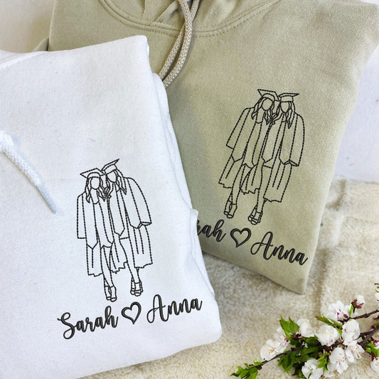 Custom Bestie Sweatshirt with Embroidered Portrait from Photo – Personalized Graduation Gift for Friends – Matching Hoodie for Best Friends