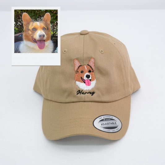 Custom Dog Photo Embroidered Cap - Pet Portrait Personalized Name Accessory - Dog Parent Lover Gift