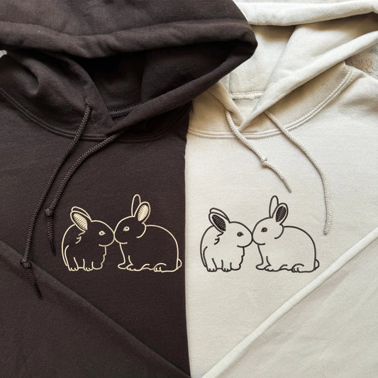 Custom Embroidered Kissing Bunnies Matching Hoodies for Couples