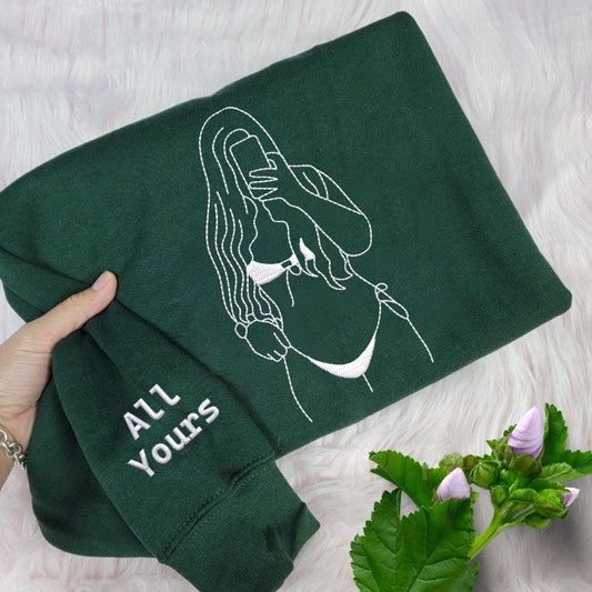 Custom Embroidered Spicy Photo Sweatshirt – Personalized Drawing from Your Photo – Romantic Gift for Boyfriend, Husband, or Him from Girlfriend