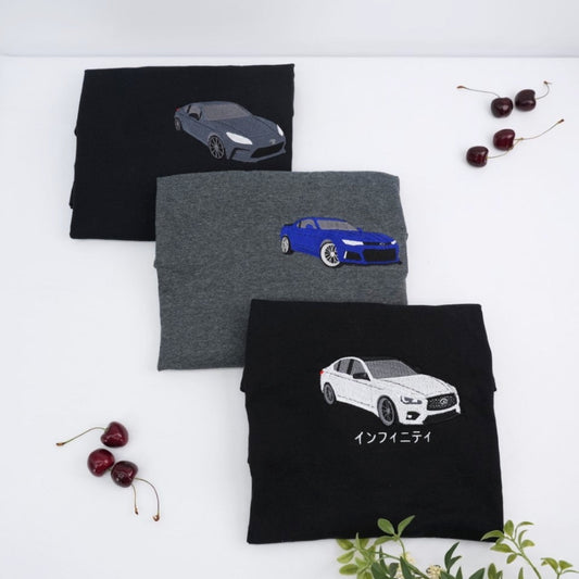 Custom Car T-Shirts - Sports Car Embroidered Apparel - JDM Automotive Enthusiast Gift Collection