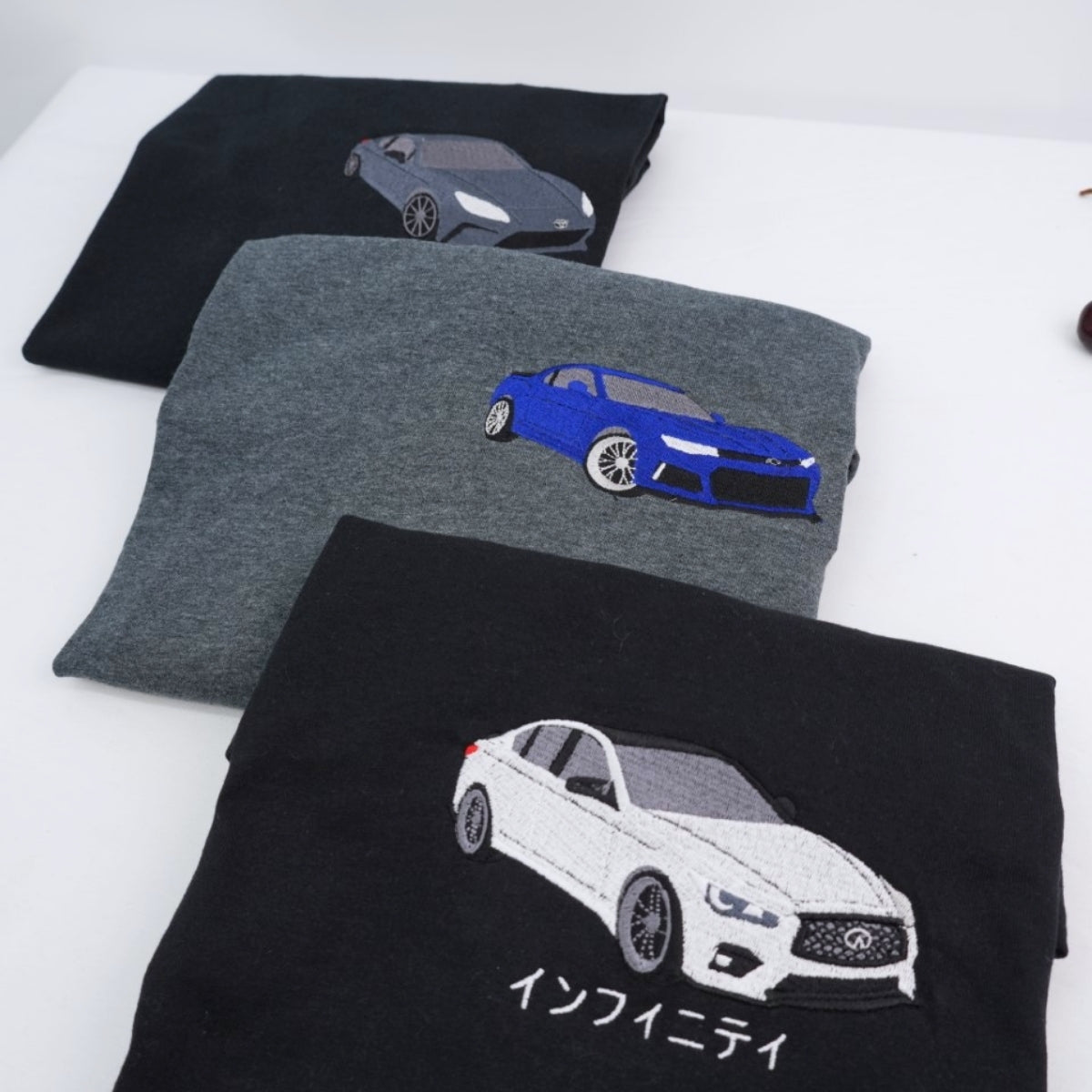 Custom Car T-Shirts - Sports Car Embroidered Apparel - JDM Automotive Enthusiast Gift Collection