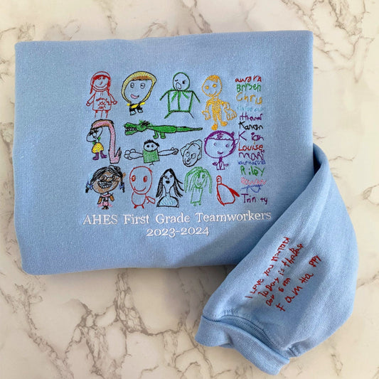 Custom Child Artwork Embroidered Sweatshirts - Kids Handwriting to Embroidery Hoodies - Perfect Family Keepsake Gift