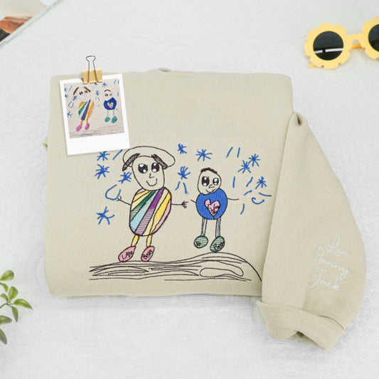 Custom Child Drawing Embroidered Sweatshirts - Simple Kids Artwork to Embroidery - Sweet Family Keepsake