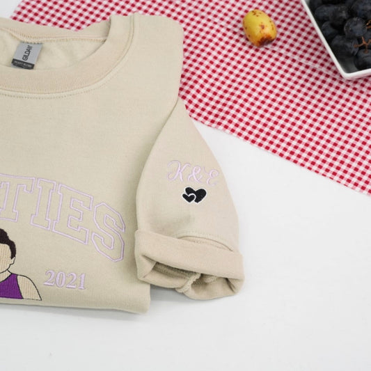 Custom Childhood Friends Portrait Sweatshirt - Besties Embroidered Varsity Hoodie - Longtime Friendship Gift EST Date