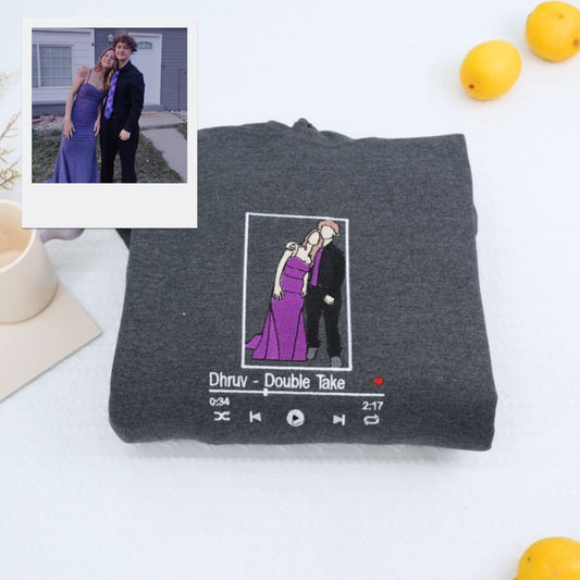 Custom Couple Photo Hoodies - Personalized Song Music Player Embroidered Sweatshirts Gift