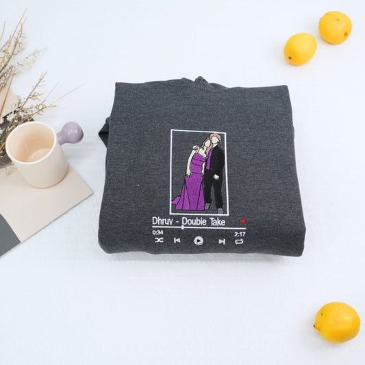 Custom Couple Photo Hoodies - Personalized Song Music Player Embroidered Sweatshirts Gift