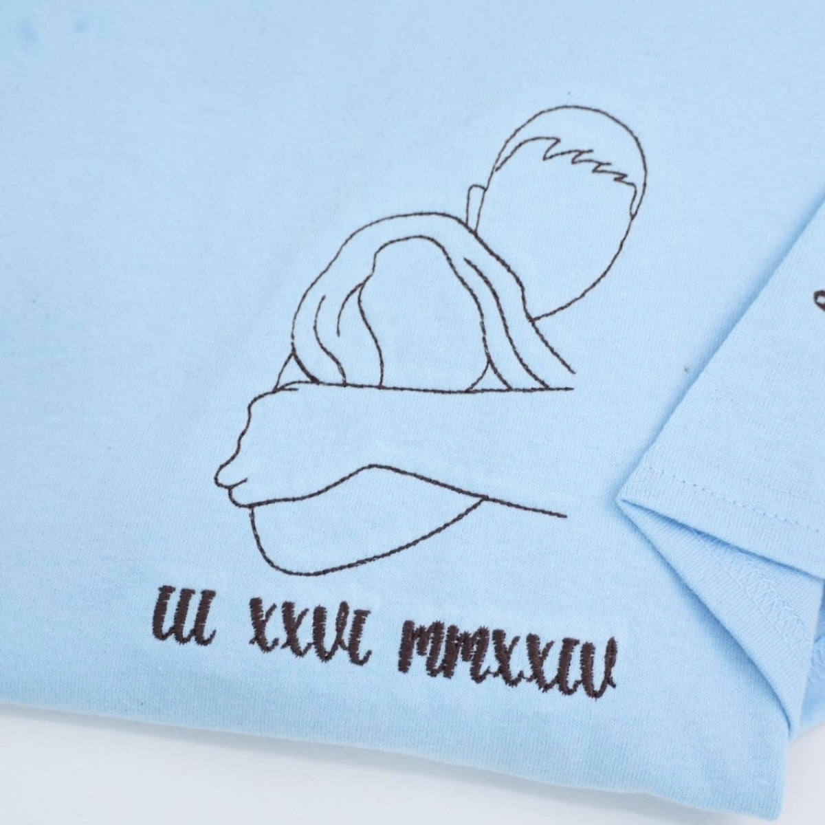 Custom Couple Photo T-Shirts - Outline Style Portrait Embroidered Apparel - Perfect Anniversary Gift