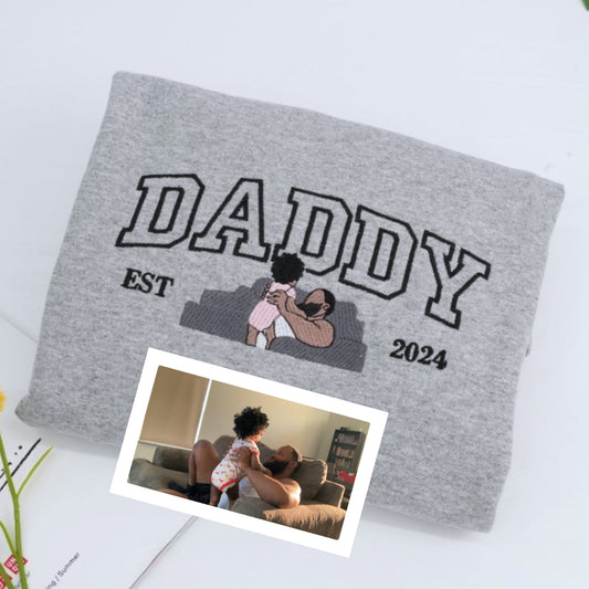 Custom Daddy Hoodies - Father Child Embroidered Sweatshirts - Perfect Daddy Gift