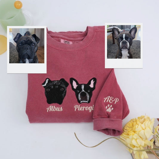 Custom Dog Portrait Sweatshirt with Names - Multi-Pet Embroidered - Personalized Dog Mom Gift