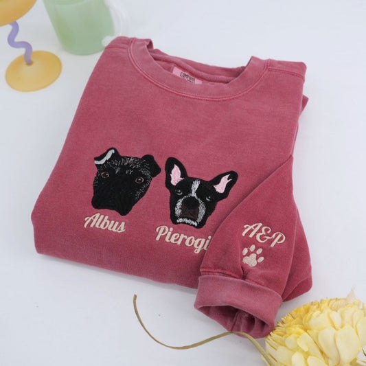 Custom Dog Portrait Sweatshirt with Names - Multi-Pet Embroidered - Personalized Dog Mom Gift