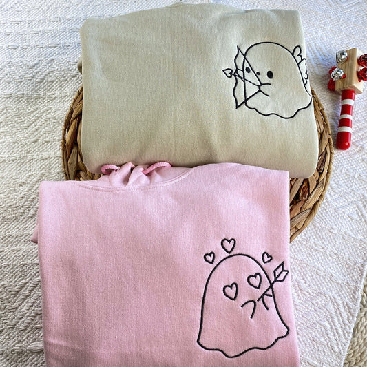 Custom Embroidered Ghost Angel Matching Hoodies for Couples