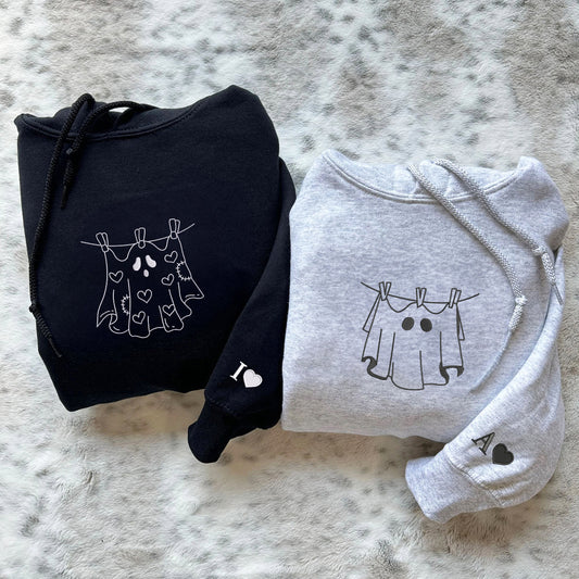 Custom Embroidered Laundry Ghosts Matching Hoodies for Couples