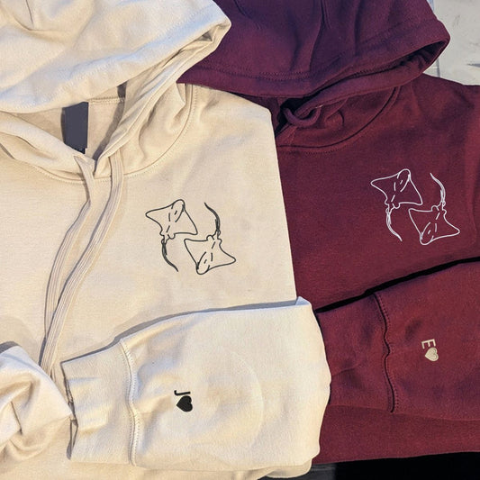 Custom Embroidered Stingray Love Matching Hoodies for Couples