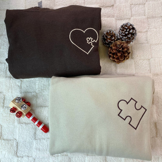 Custom Embroidered You Complete Me Heart Puzzle Matching Hoodies for Couples