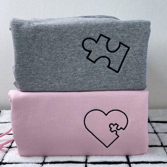 Custom Embroidered You Complete Me Heart Puzzle Matching Hoodies for Couples