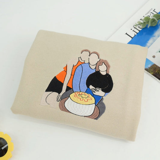 Custom Family Portrait Embroidered Sweatshirts - Photo to Embroidery Mom Hoodies - Perfect Mother's Gift