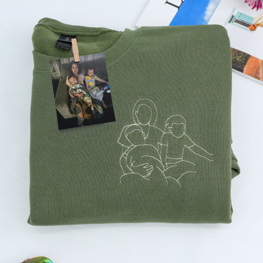 Custom Family Portrait Line Art Embroidered Sweatshirts - Minimalist Photo to Embroidery - Perfect Family Keepsake