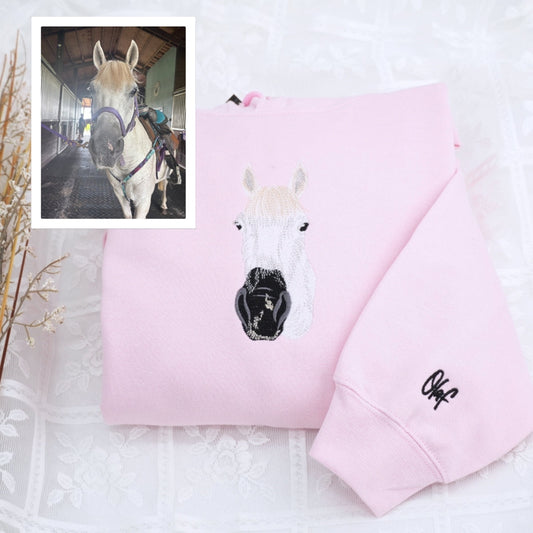 Custom Horse Portrait Hoodies - Personalized Equestrian Embroidered Sweatshirts - Perfect Horse Gift