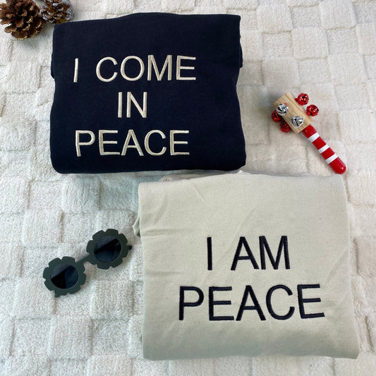 Custom I Come In Peace Hoodie, Matching Embroidered Hoodie for Couple