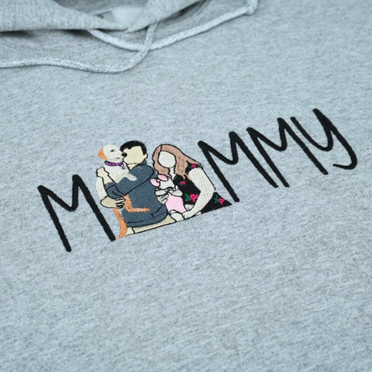 Custom Photo Mommy Hoodies - Family Photo Script Embroidered Sweatshirts - Perfect Mother Memory Gift