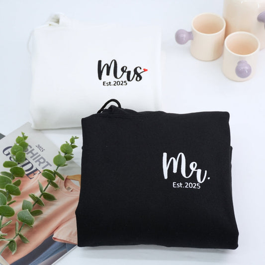 Custom Mr & Mrs Matching Embroidered Hoodies for Couples