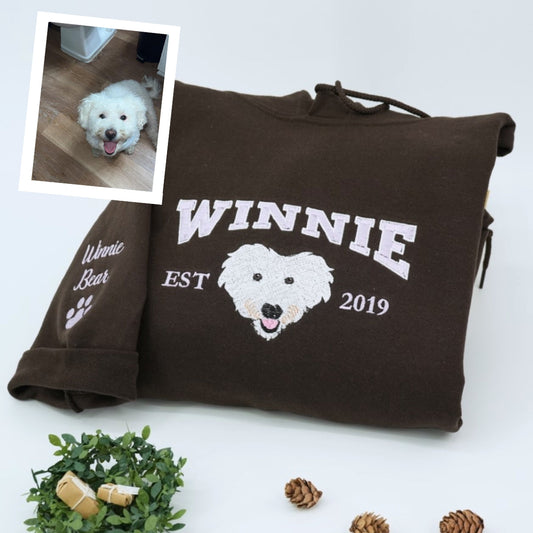 Custom Pet Portrait Hoodies - Dog Name Varsity Style Embroidered Sweatshirts - Dog Lover Gift