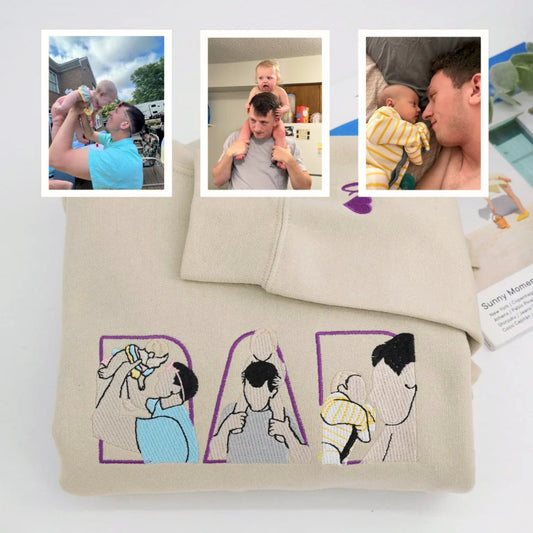 Custom Photo Dad Hoodies - Father Baby Bonding Embroidered Sweatshirts - Perfect New Dad Memory Gift