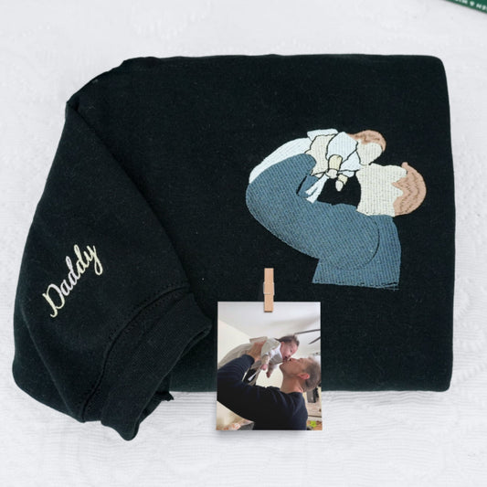 Custom Photo Father Sweatshirts - Baby Bonding Embroidered Hoodies - Perfect New Dad Memory Gift