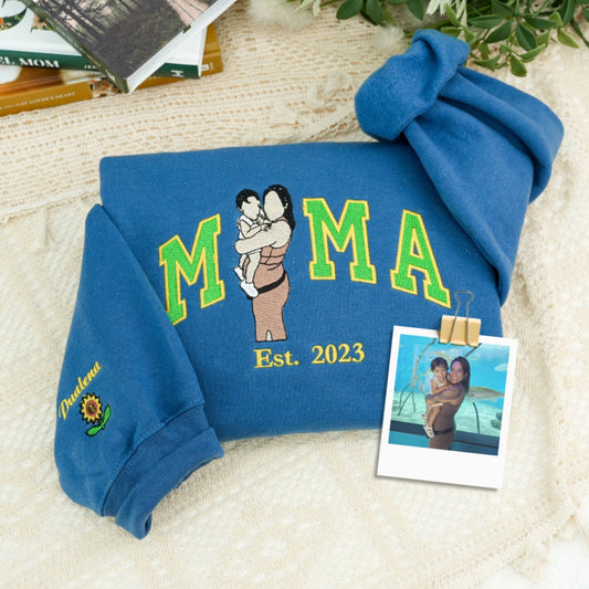 Custom Photo Mama Hoodies - Family Photo Embroidered Sweatshirts - New Mama Gift