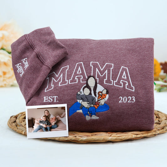 Custom Photo Mama Hoodies - Personalized Family Embroidered Sweatshirts - Perfect Mother Gift