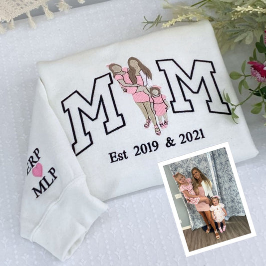 Custom Photo Mom Hoodies - Sibling Embroidered Sweatshirts - Perfect Mother Gift with Kids Names