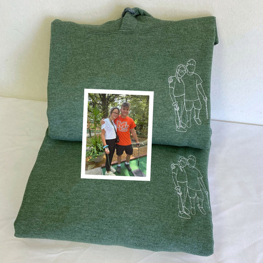 Custom Photo Portrait Hoodies - Couple Line Art Embroidered Sweatshirts - Anniversary Gift