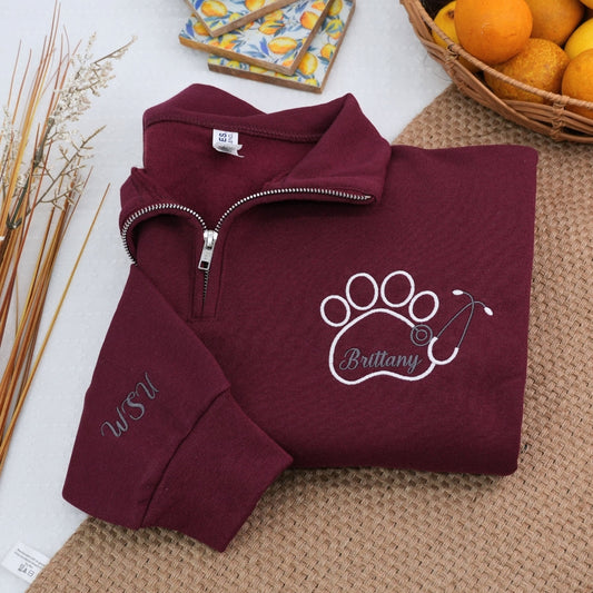 Custom Veterinarian Quarter-Zip - Personalized Vet Tech Embroidered Sweatshirt - Perfect Vet Gift