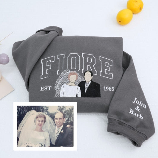 Custom Wedding Photo Hoodies - Varsity Style Anniversary Embroidered Sweatshirts Gift