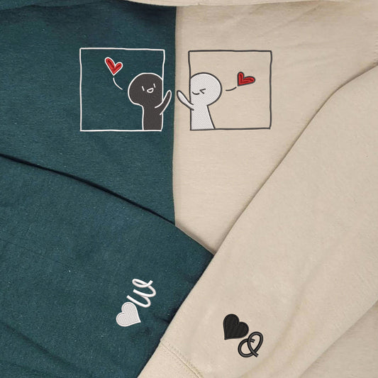 Cute Cartoon Custom Embroidered Matching Hoodies For Couples