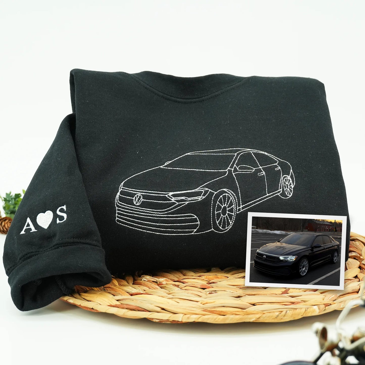 Father’s Day Custom Car Outline Photo Embroidered Hoodie or Sweatshirt – Personalized Gift for Dad and Grandpa