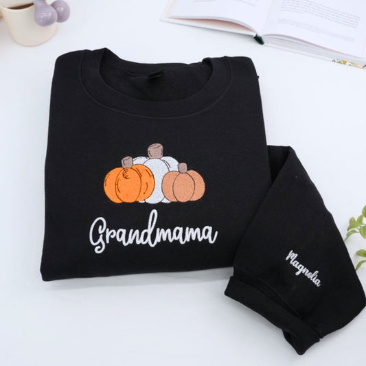 Grandmama Custom Sweatshirt - Fall Pumpkin Embroidered Hoodie - Perfect Grandma Halloween Gift