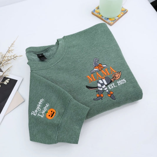 Halloween Mama Custom Hoodies - Witch Mom Embroidered Sweatshirts - Personalized Halloween Gift