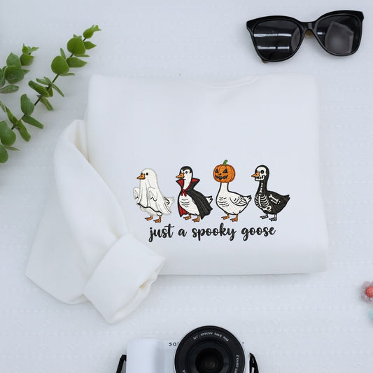 Just A Spooky Goose Halloween Hoodies - Funny Costume Geese Embroidered Sweatshirts - Perfect Halloween Gift