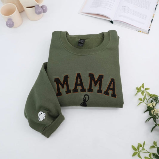 Mama Halloween Sweatshirts - Custom Embroidered Spooky Mom Apparel - Perfect Halloween Gift