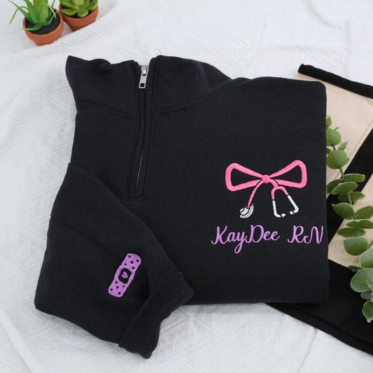 Personalized RN Quarter-Zip - Custom Name Registered Nurse Embroidered Sweatshirt Gift